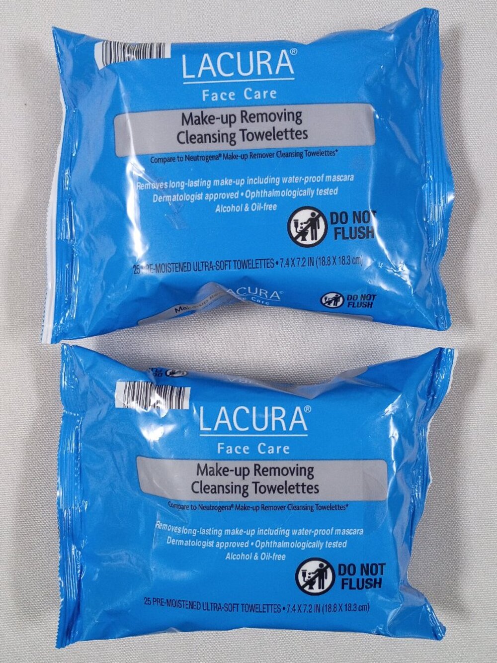 2 Pack LACURA Make-up Remover Wipes Alcohol & Oil Free: 25 Wipes per Pack